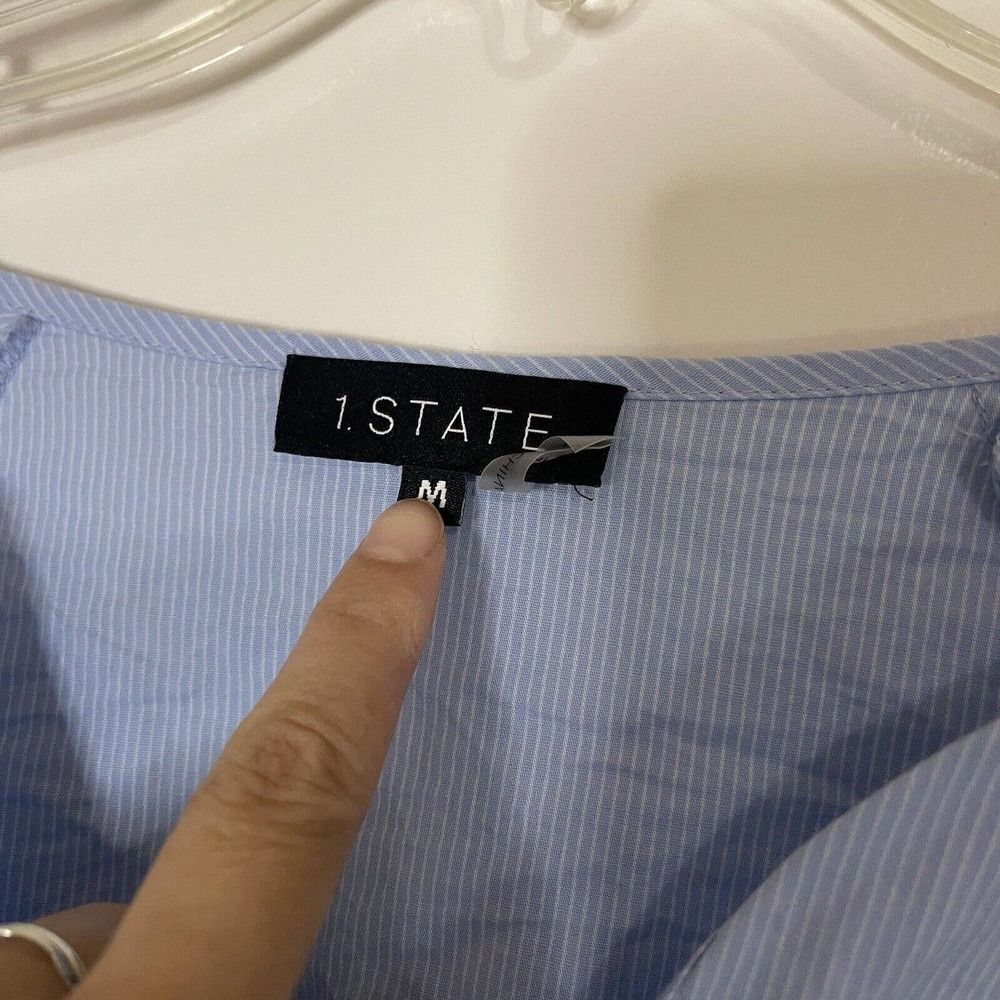 1.STATE blue pinstripe corset cinched long sleeve blouse top size Medium - Picture 6 of 7